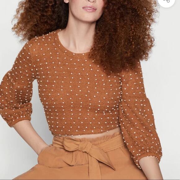 BCBGENERATION brown polka dot puff sleeve top XXS - Picture 2 of 9